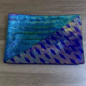 Vintage Kurt McVay Iridescent Abstract Geometric Diamond Pattern Fused Art Glass